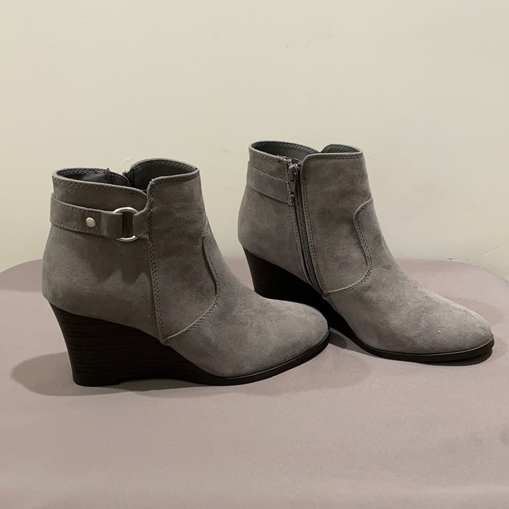 Gray booties, size 8.5, worn once, from Maurices